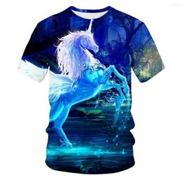 T-shirts pour hommes été 2023 flamme cheval tendance européenne et américaine impression numérique T-shirt à manches courtes hommes