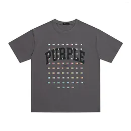 Camisetas para hombre, camisetas de moda de verano 2024, camisetas con estampado de bloques de Color de marca púrpura, camisetas de manga corta para hombres y mujeres.