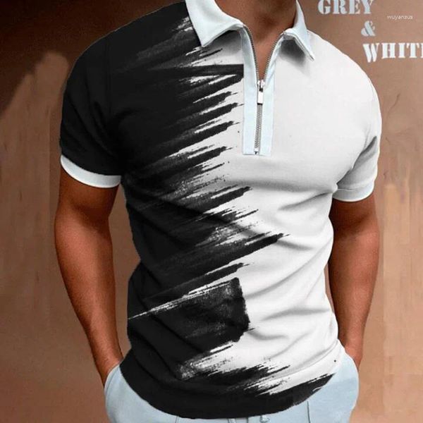T-shirts pour hommes Été 2024 Hommes Chemise à manches courtes Mode 3D T-shirts imprimés Demi-fermeture à glissière Col rabattu Hauts de sport pour MY767