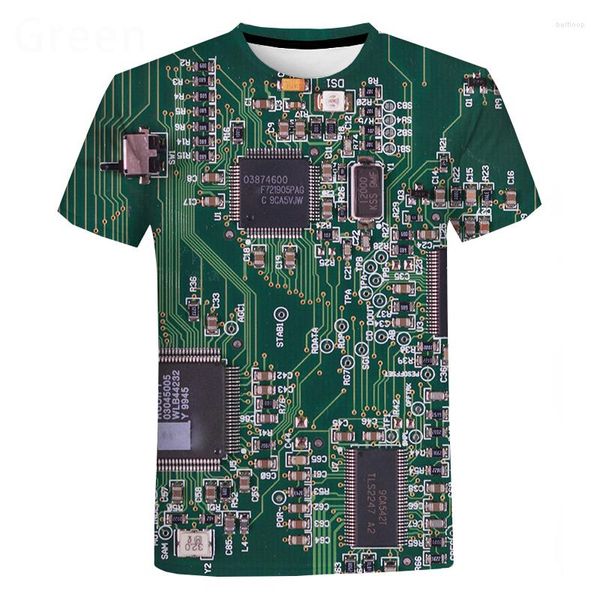 Camisetas de verano para hombre, camiseta con estampado de chip electrónico 3D, estilo de manga corta grande, estilo Hip-hop Punk, adecuado para