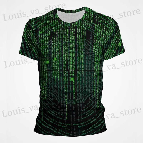 Camisetas para hombres Summer Camiseta estampada 3D Código de matriz de matriz de matriz Hombres Fashion Short Slve T Harajuku Cool Trtwear Tops informales T240419