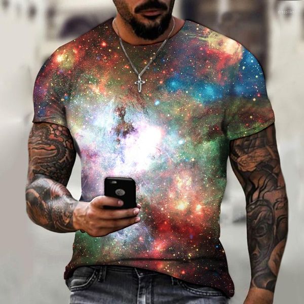 T-shirts pour hommes été impression 3D couleur T-shirt Design créatif hommes et femmes romantique Harajuku univers ciel étoilé chemise