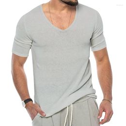 T-shirts pour hommes été Amazon col en v à manches courtes nuage Spin couleur unie coupe ajustée grand T-shirt haut