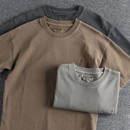 T-shirts pour hommes été américain rétro 260g poids lourd à manches courtes broderie T-shirt mode coton lavé vieux haut décontracté ample