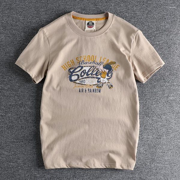 Camisetas de verano para hombre, camiseta Retro americana de manga corta con estampado de béisbol, camisetas informales holgadas de algodón lavado para jóvenes a la moda
