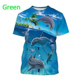 Heren T-shirts Zomer Dier Grappige Dolphin 3D Printing Persoonlijkheid Hip-Hop Cartoon Unisex Casual Round Round Neck Sports T-shirt