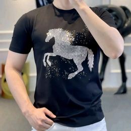 Heren T-shirts Zomer Dier Paard Patroon Boren Tshirt Modemerk Korte Mouw T-shirt Voor Mannen Sociale Club Outfits T-shirt Homme