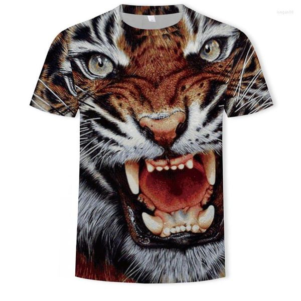 Camisetas de hombre Verano Animal Tigre Patrón de manga corta Impresión digital 3D Cuello redondo Moda Casual Camiseta S-6XL