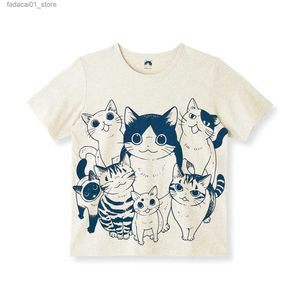 T-shirts voor heren Summer Beach Kort Mouw Cat Family Print dubbelzijdig Kawaii T-shirt paar Outdoor kleding Y2K Top Notch Anime Q240426