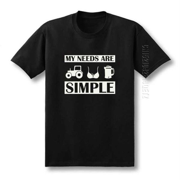 T-shirts hommes été bière t-shirt hommes coton drôle tracteur seins hommes mes besoins sont simples terme conception graphique impression o neck327o