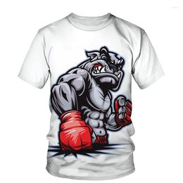 Camisetas para hombre, Camiseta con estampado 3D de perro de boxeo de verano, camiseta de manga corta con cuello redondo, ropa deportiva de moda, Top de gran tamaño