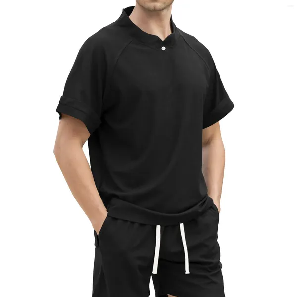 T-Shirts pour hommes, été, respirant, décontracté, col montant, couleur unie, chemise coréenne Dongdaemun, vêtements de haute qualité, 2024