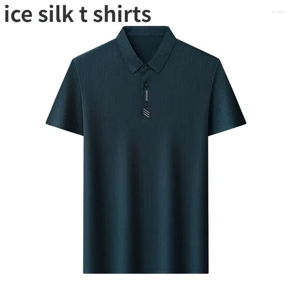 T-shirts pour hommes Summer Souffleur Hommes Rabout le col Polo décontracté Polo à manches courtes Bouton Ice Silk Loose Tops 2024