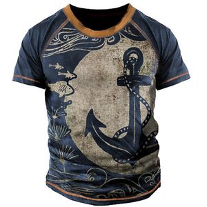 T-shirts pour hommes Été Casual Muscle Tops Manches courtes Crewneck Mode Ancre Graphique 3D Imprimer Rétro Street T Chemises De Grande Taille T-shirts 6XL 230505