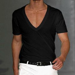 Heren t shirts zomer casual shirt vaste kleur t-shirts v-neck dunne tops snel droog voor mannen comfortabele ropa hombre