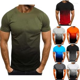 T-shirts pour hommes T-shirt de sport décontracté d'été Mode dégradé de couleur Col rond Sweat-shirt à manches courtes