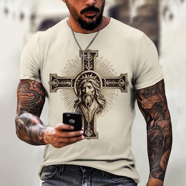 T-shirts pour hommes T-shirt à manches courtes de style décontracté d'été Jesus Cross Chemisier imprimé en 3D Baggy Respirant Plus-Size Chemise de sport élégante