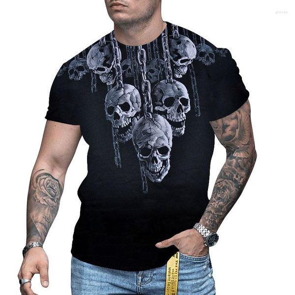T-shirts pour hommes été décontracté haut Triangle matrice couleur crâne motif 3DT chemise surdimensionné imprimé manches courtes