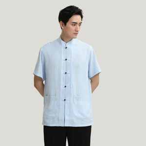 Camisetas de verano para hombre, blusa bordada de estilo chino, camisa de lino de algodón sólido de manga corta para hombre, ropa informal superior M L XL XXL