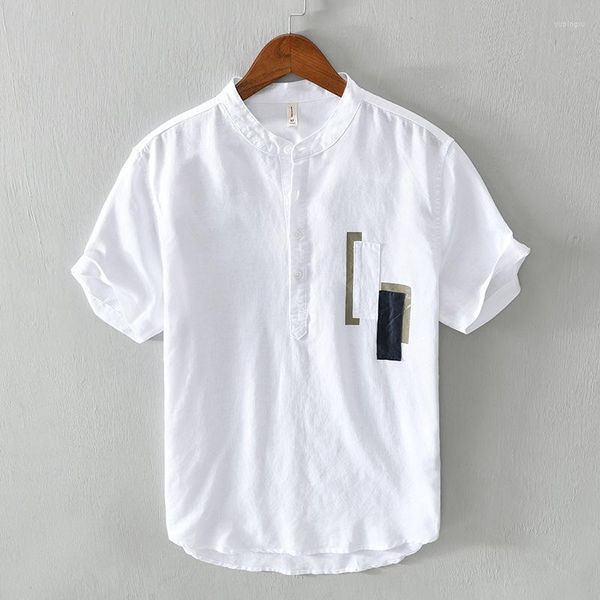 Camisetas para hombre, camiseta informal Chinoiserie de verano, camisa de manga corta de lino y algodón, ropa para hombres jóvenes, corriente de marea cómoda