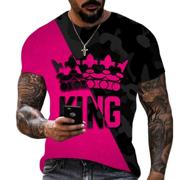 T-shirts pour hommes Vêtements d'été Motif de couronne T-shirt imprimé en 3D pour hommes Style Hip Hop Col rond Manches courtes Graphiques surdimensionnés pour hommes