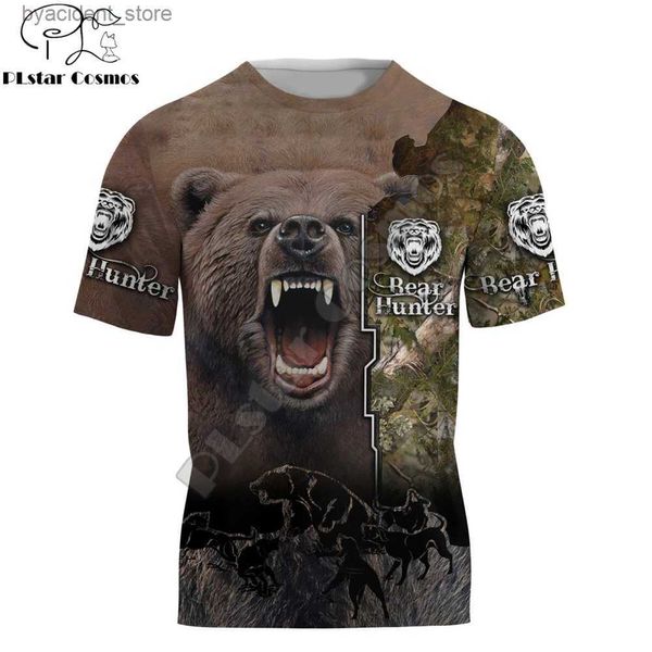 T-shirts hommes Summer Cool Hipster Hommes T-shirt Beau motif de chasse à l'ours 3D imprimé Harajuku T-shirt à manches courtes Unisexe Casual Tops TX208 L240304
