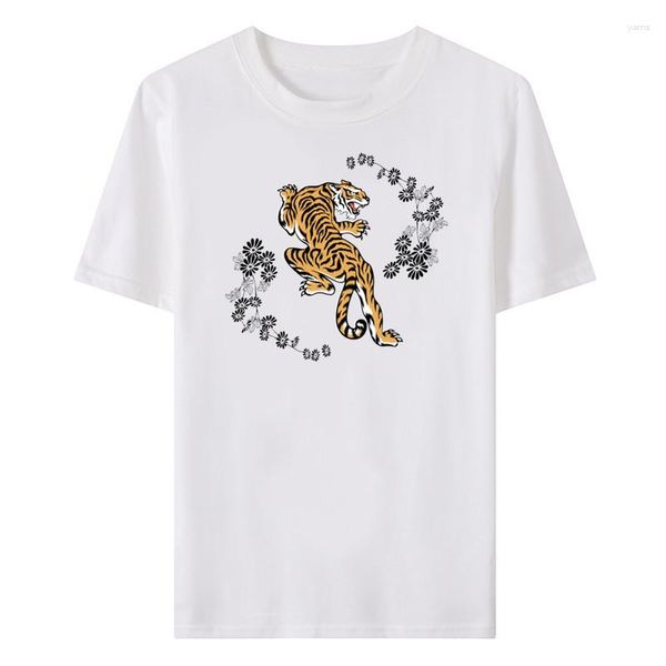 Camisetas de verano para hombre, camisetas geniales con estampado de tigre, camiseta de algodón con cuello redondo para hombre, camisetas casuales fáciles de combinar de manga corta, ropa de calle de lujo