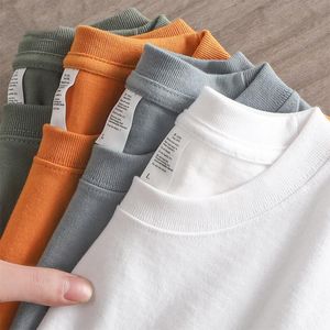 Men's T-Shirts Summer Cotton For Men 260g Heavy Weight White Solid Color Simple Loose Casual Round Neck Short Sleeve Male Tops TeesMen's