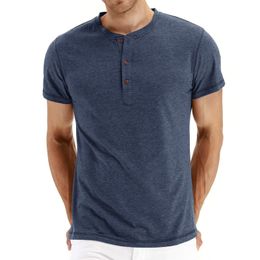 Camisetas para hombre Camiseta de algodón de verano para hombre Camiseta con cuello henley Diseño de moda Slim Fit Camisetas sólidas Camisetas para hombre Camiseta de manga corta para hombre 230420