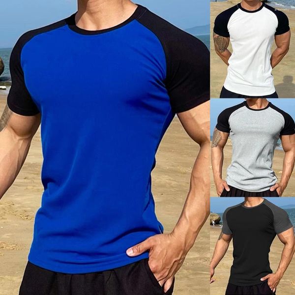 T-shirts pour hommes Chemise en coton d'été Hommes à manches courtes Couleur unie Haute qualité T-shirt Raglan Simple Patchwork Tees