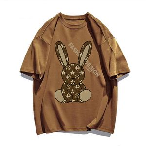 Camisetas para hombres T CHASH DEL ALGODA DEL ALGODA FORMA MARA DE LUXURA ALMURA DE LUXURA Color sólido Cartoon Bunny Sorth Mangewer Unisex Man Clothing 230414