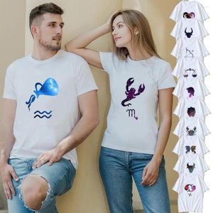 T-shirts pour hommes Couple d'été Chemise 12 Constellations Scorpion Lion Taureau Imprimer Lovers Manches courtes O-Cou Casual Femmes Hommes Tee Tops Vêtements