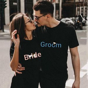 Heren t shirts zomerparen t-shirt bruid bruidegom print casual o-neck minnaars top dames kleding korte mouw T-shirt shirt