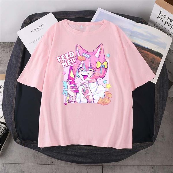 Camisetas para Hombre Verano Lindo Y Dulce Patrón De Chica Harajuku Camiseta Algodón Impreso Cuello Redondo 14 Colores Manga Corta Moda Diaria Casual Top