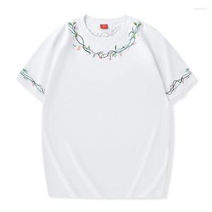 Hommes T-shirts D'été Élégant Floral Broderie Chemise Hommes Noir À Manches Courtes JERSEY Mâle T-shirts Plus La Taille Blanc Vêtements O Cou