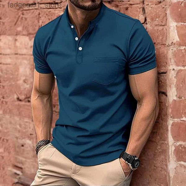 T-shirts masculins Polo brodé de Summer avec des cols à manches courtes Business Casual Fashion Slim Fit T-shirtq240426