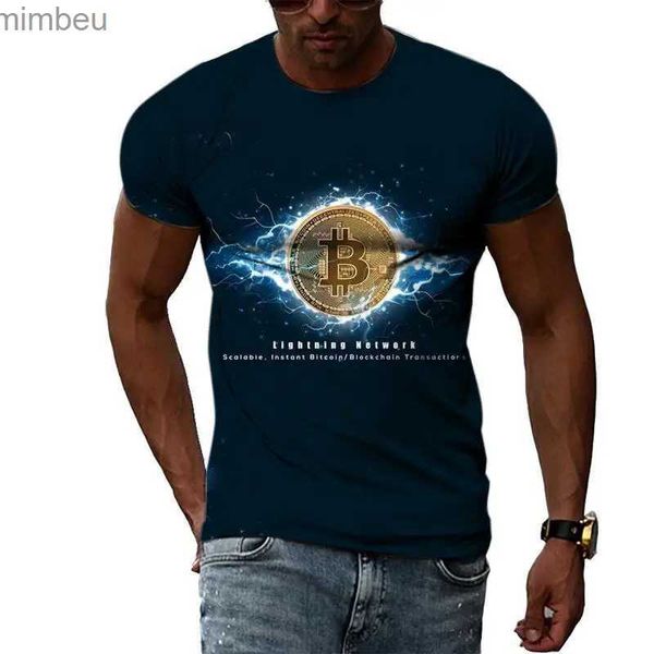 T-shirts pour hommes Mode d'été Bitcoin Pictures T-shirts pour hommes Casual 3D Imprimer T-shirts Hip Hop Personnalité Col rond Manches courtes TopsL240110