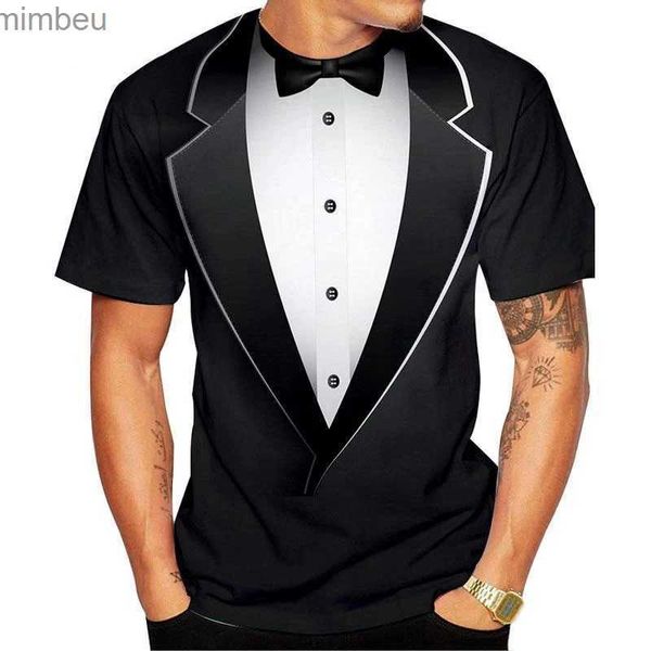 Camisetas para hombres Moda de verano Pajarita Camiseta impresa en 3D Casual para hombres y mujeres Traje falso de manga corta Esmoquin Cool Streetwear ShirtL240110