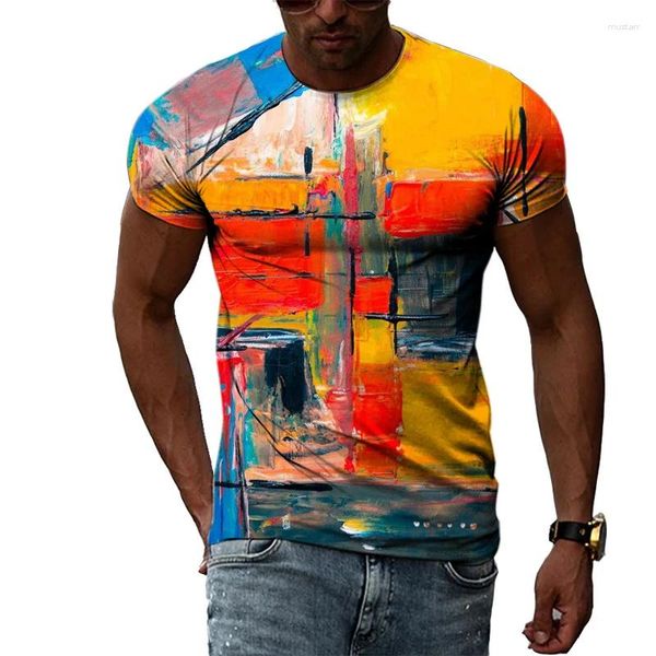 Camisetas masculinas de verano moda creative camiseta collar redonda de manga corta personalidad pintura de arte irregular colorido