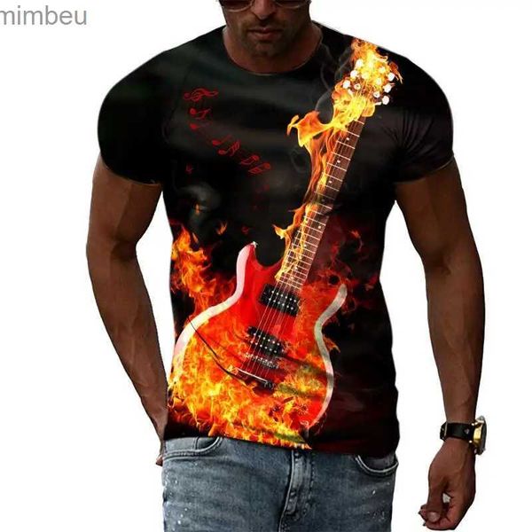 Camisetas para hombres Moda de verano Camisetas con imagen de guitarra para hombres Camisetas casuales con estampado 3D Hip Hop Personalidad Cuello redondo Tops de manga corta L240110