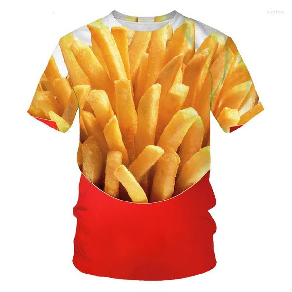 Camisetas masculinas de verano moda hip hop 3d impresión papas fritas hamburgo chicos divertidos vestidos casuales camiseta de manga corta