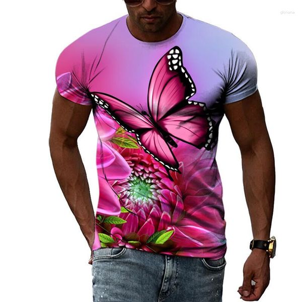 Camisetas para hombre, moda de verano, gráfico de mariposa insecto para hombre, camiseta informal con estampado 3D, camiseta de manga corta con cuello redondo y personalidad Harajuku