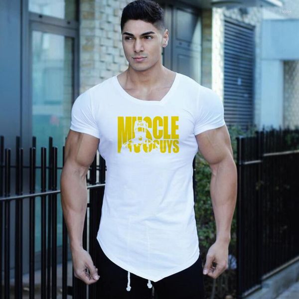 T-shirts pour hommes Mode d'été Ourlet irrégulier Chemise à manches courtes Slim Fit T-shirt à col en V Hommes Gym Bodybuilding Fitness Casual Coton Vêtements