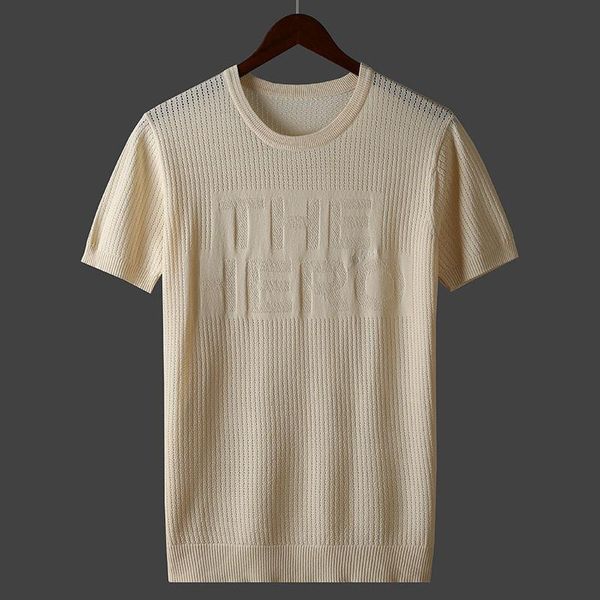 T-shirts pour hommes mode d'été hommes glace soie évider pull à manches courtes solide pull mâle grande taille t-shirt décontracté tricoté t-shirts W93