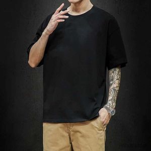 T-shirts voor heren Summer Fashion Mens T-shirt Casual Solid Solid Sleeve Classical Basic T-stukken Vrouwen 100% katoenen losse hiphop top T-stukken 5xl