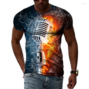 T-shirts pour hommes été mode musique motif T-shirt hip-hop tendance Microphone impression 3d haut décontracté col rond à manches courtes vêtements