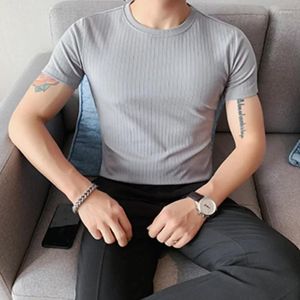 T-shirt à manches courtes et col rond pour homme, haut décontracté à rayures unies, à la mode, 4XL, été