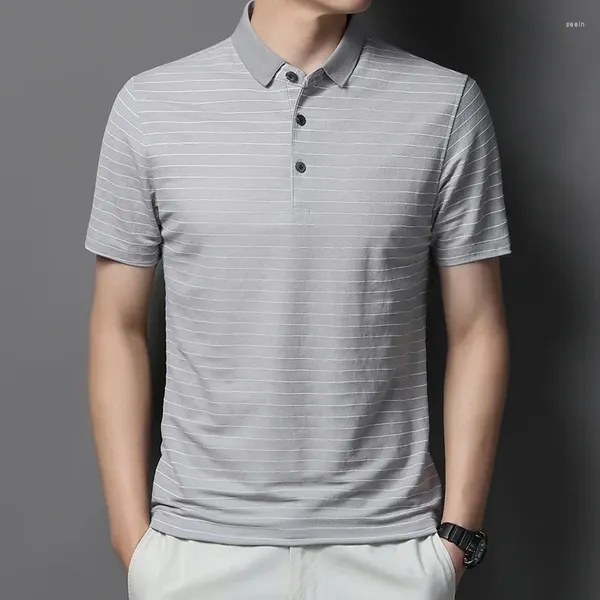 T-shirts pour hommes Chemise d'été à la mode pour hommes 2024 T-shirt à manches courtes rayé Vêtements d'affaires décontractés à col rabattu