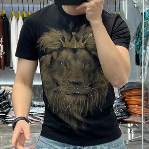 T-shirts pour hommes mode d'été à manches courtes décontracté col rond imprimé Lion diamant coupe ajustée T-shirt polyvalent Poleras Hombre