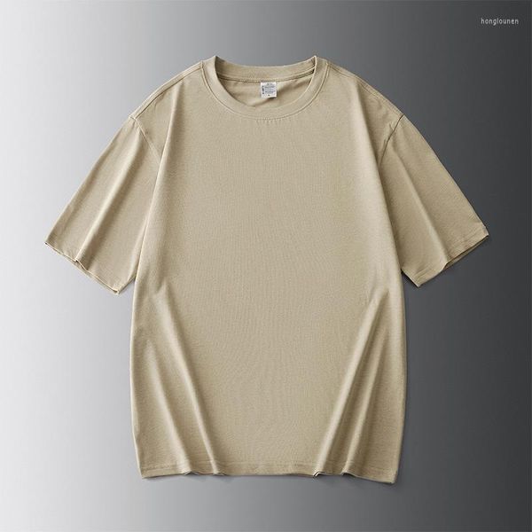 T-shirts pour hommes Mode d'été Couleur unie Col rond 220g T-shirt à manches courtes en coton uni à double fil pour hommes